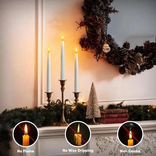 Vista 5 de 6 piezas de velas cónicas sin llama con control remoto y temporizador, 9.6 pulgadas de velas LED de plástico, velas blancas operadas por batería