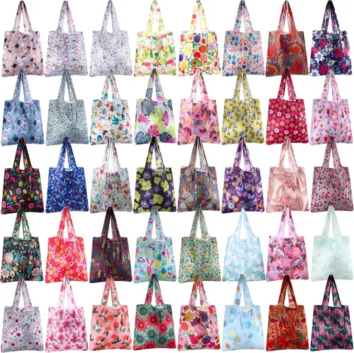 Vista 9 de Geyee 40 bolsas de compras reutilizables para comestibles, plegable, a granel, para cocina, impermeable, resistente, asa para regalo, bolsa de fiesta