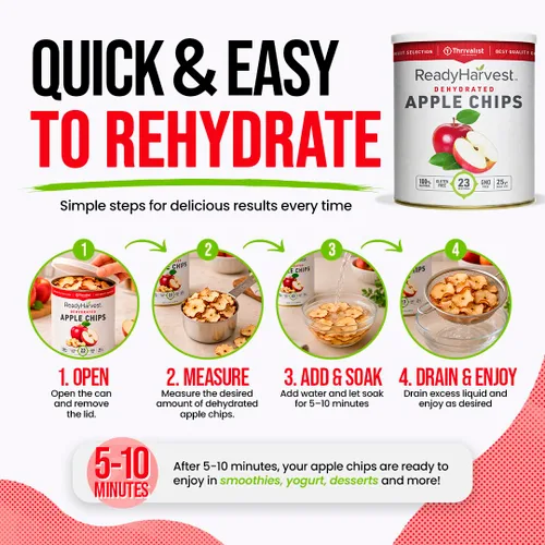 Vista 6 de Ready Harvest Alimentos deshidratados - Chips de manzana Alimentos de emergencia Kits de campamento y supervivencia Lata #10 Vida útil de 25