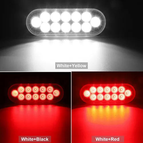 Vista 3 de Partsam Juego de 2 luces traseras ovaladas rojas de 6.7 pulgadas y luces de respaldo blancas, 12 diodos con ojales de goma y coletas de cable de 3