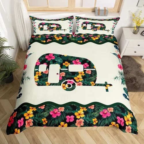 Vista 34 de Erosebridal Juego de funda de edredón de cabaña de cabaña, ropa de cama individual para niños, funda de edredón de campamento feliz, ropa de cama