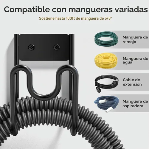 Vista 6 de Soporte de pared para manguera de jardín, colgador de manguera de agua, resistente para cables de extensión, manguera de vacío