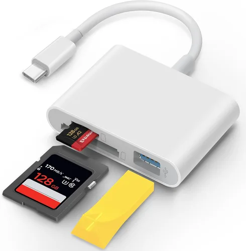 Vista 10 de Lector de tarjetas SD para iPhone iPad Lightning USB-C Adaptador de tarjeta de memoria de doble conector con ranuras dobles y puerto USB Visor