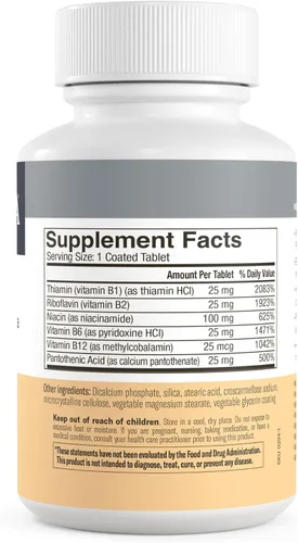 Vista 5 de Freeda Complejo de vitamina B, sin fólico, sin PABA, suplemento vitamínico kosher complejo súper B con vitamina B1, vitamina B2, vitamina B3