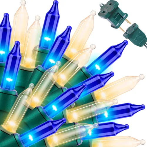 Vista 34 de LAMPHOME Guirnalda de luces LED de estrella roja, blanca y azul, 20 luces LED de hadas con cable transparente, 3 AA impermeables, 8 modos, luces