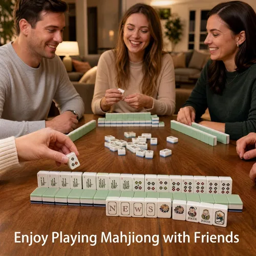 Vista 6 de American Mahjong Set, 160 piezas de 4 capas de acrílico Mahjong Verde claro