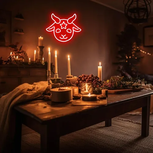 Vista 6 de Allball Letrero de Neón Baphomet, Letreros LED Regulables Góticos Símbolo de Satanás Letreros de Neón de Halloween para Decoración de Pared, Rojo1