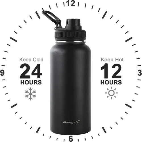Vista 3 de Navigate Botella de agua aislada de 32 oz para deportes, mantiene el frío Negro
