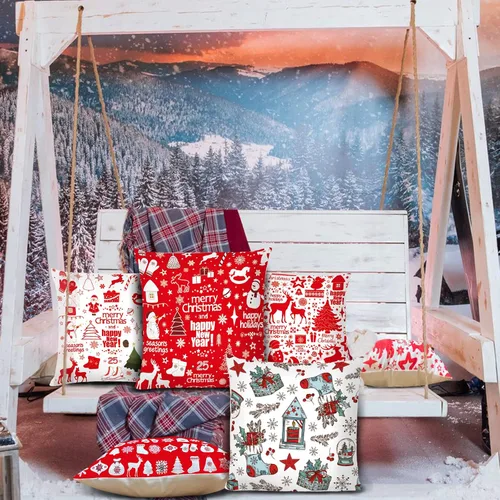 Vista 6 de Juego de 6 fundas de almohada navideñas de 18 x 18 pulgadas, fundas de cojín decorativas de Navidad para sofá, decoración del hogar, fundas de cojín