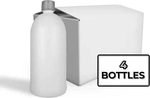 Vista 2 de Botella de plástico PET blanco de 32 oz con acabado de cuello 28/400 CON tapa gris a prueba de niños (4)