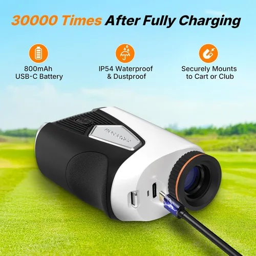 Vista 7 de WOSPORTS Golf Rangefinder with Slope, 1500-Yard Pin Lock Vibration Range Finder(Feet/Meters/Yards), 7X Magnification, Magnetic Mount, Rechargeable