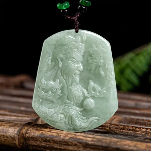 Vista 2 de 2.00 pulgadas autenticación natural hecho a mano jadeíta dios marcial Guan Yu Jade colgante hombres y mujeres Guan Yunchang collar Fengshui Jade