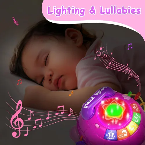 Vista 6 de Ussybaby Juguetes Musicales de Tortuga para Bebés de 6 a 12 Meses, Juguete Musical Iluminado para Tiempo Boca Abajo del Bebé con Teléfono, Juguetes
