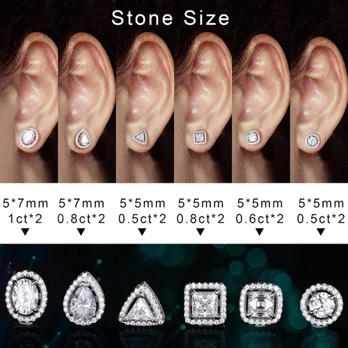 Vista 4 de SMILEST Aretes de halo de moissanita de 1 a 2 quilates para mujeres y hombres, diseño de princesa Cushion D Color VVS1 Clarity, aretes de diamantes