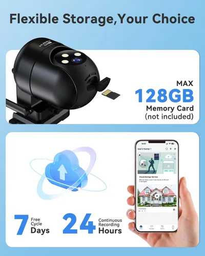 Vista 7 de MUBVIEW Cámaras de seguridad negras de 360° inalámbricas para exteriores, cámara exterior con cable 24/7 para seguridad del hogar, seguimiento