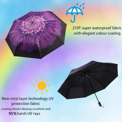 Vista 4 de Goothdurs Sombrilla compacta para el sol y la lluvia, pequeña y ligera, resistente al viento, impermeable, plegable, para hombres y mujeres