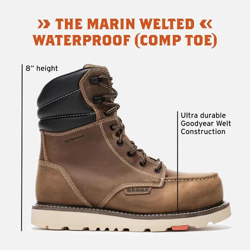 Vista 2 de BRUNT Marin Welted (Comp Toe) - 8" Waterproof Safety Toe Wedge Work Boot - Goodyear Welt Construction - EH & ESR Rated - Oil & Slip Resistant