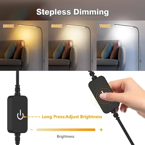 Vista 2 de Lámpara de pie de 15W con control táctil, brillo ajustable 3500K-7000K, lámpara de pie LED de cuello de ganso de 360°, lámpara de pie para cuidar