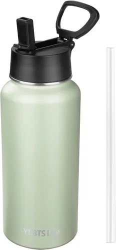 Vista 11 de Botella de agua aislada con popote, botella de agua deportiva de acero inoxidable aislada al vacío de 32 onzas, mantiene el frío y el calor, botella