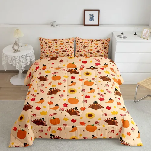 Vista 12 de Feelyou Juego de edredón de calabaza para todas las estaciones, decoración de Halloween, juego de ropa de cama con 1 funda de almohada, microfibra