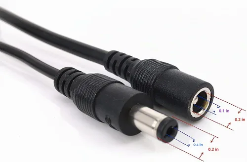 Vista 3 de Paquete de 2 unidades de cable de extensión de enchufe CC negro de 0.217 in x 0.098 in, cable de extensión de CC, conector macho de 0.217 in x 0.098