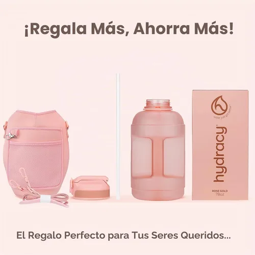 Vista 9 de Hydracy Botella de agua motivacional con marcador de tiempo y tapa con Oro Rosa