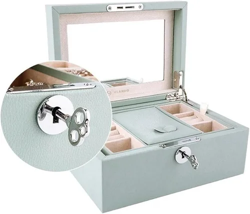 Vista 7 de Vlando Organizador retro con cerradura para joyas, collares, aretes, anillos, estuche de almacenamiento con llave, el mejor regalo para mujeres