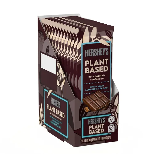 Vista 3 de HERSHEY'S Barra de caramelo extra cremosa a base de plantas con almendras y sal marina, 1.55 onzas (12 unidades)