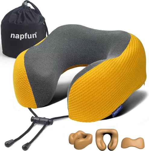 Vista 15 de NapFun - Almohada de cuello para viajes, almohada de cuello de viaje mejorada para avión 100% espuma viscoelástica para dormir y descansar durante