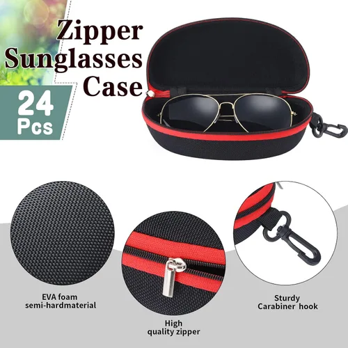 Vista 3 de Yunsailing 24 Pack Hard Shell Sunglasses Case Zipper Eyeglasses Case Glasses Storage Unisex Protective Travel Sunglass Organizer with Portable Clip