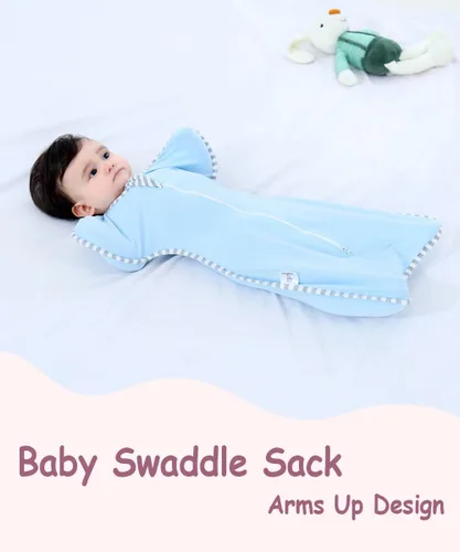 Vista 2 de Bycc Bynn Paquete de 2 sacos de dormir con manga alta, transición a saco de dormir portátil sin brazos para bebé pacify, Azul + Gris