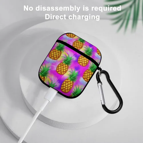 Vista 5 de Funda con diseño tropical de piñas de neón para AirPods, TPU a prueba de golpes, compatible con AirPods 2 y 4