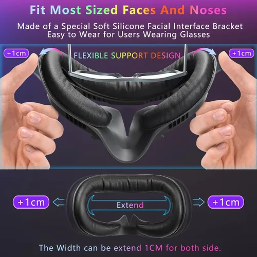 Vista 6 de Saqico Face Pad Replacement for Oculus Quest 2 - Comfortable PU Leather & Memory Foam VR Face Cushion - Anti-Sweat - Ergonomic Design - Compatible