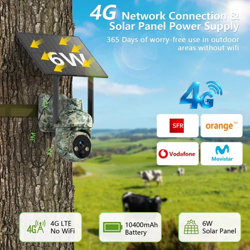 Vista 3 de Cámaras celulares 4G LTE, tarjeta SIM integrada y tarjeta SD, no necesita WiFi cámara de rastreo con vista en vivo 2K 360°, cámara de seguridad