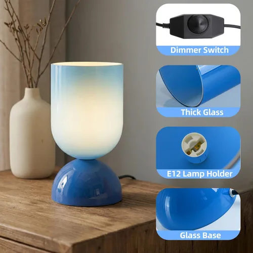 Vista 3 de Lámpara de mesa de cristal moderna de 8.9 pulgadas para sala de estar, lámparas de escritorio regulables para dormitorio, lámpara de mesita de noche