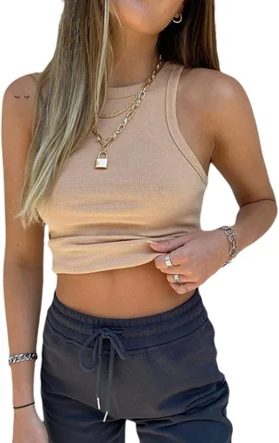 Vista 2 de Camisetas básicas sin mangas de punto acanalado y diseño teñido de cuello redondo Camisa corta de verano Y2K chaleco top