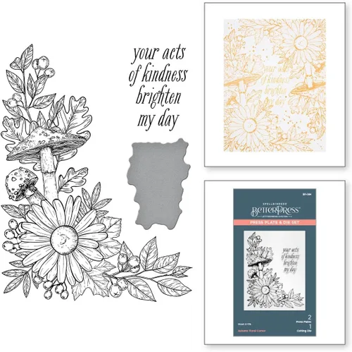 Vista 2 de Spellbinders BP-084 - Juego de placas y troqueles de esquina floral de otoño de la colección BetterPress Autumn
