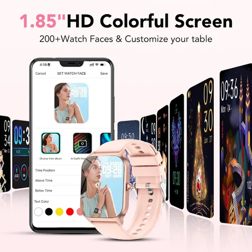 Vista 3 de CASCHO Relojes inteligentes para mujer, reloj inteligente HD de 1.85 pulgadas con más de 120 modos deportivos/frecuencia cardíaca/monitor de sueño