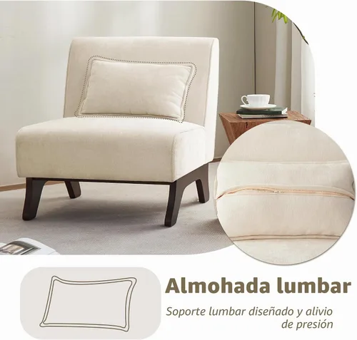 Vista 4 de Silla de acento tapizada sin brazos, sillas modernas y cómodas para sala de estar con patas de madera y almohadas, sofá cama lateral para dormitorio
