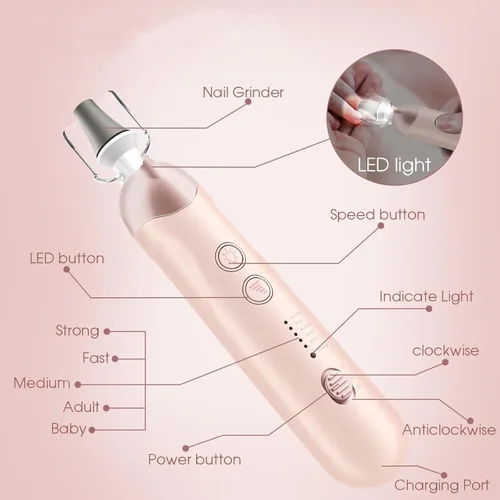 Vista 2 de Kit profesional de manicura y pedicura, juego de limas eléctricas inalámbricas, herramientas recargables para pedicura de uñas para pies, 5