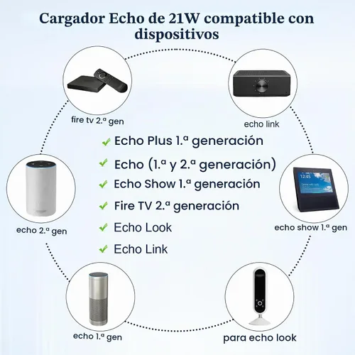 Vista 2 de Dapter de fuente de alimentación de 21 W para Amazon Alexa Echo de 1ª y 2ª generación, Echo Show 1ª generación, Echo Show 5 (3ª generación), Echo