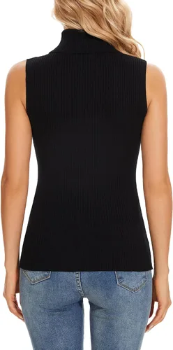 Vista 3 de Biffxeu Cuello alto sin mangas para mujer, chaleco ligero de punto sin mangas, cuello alto elástico