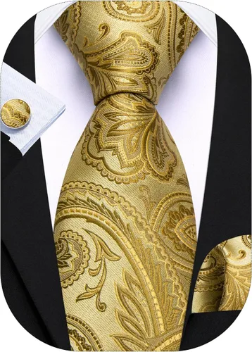 Vista 236 de Barry.Wang - Juego de corbata de seda para hombre, diseño de cachemira, pañuelo y gemelos de bolsillo