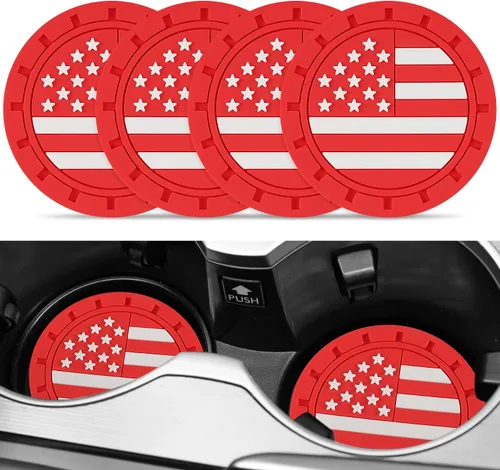 Vista 8 de JUSTTOP Posavasos para Portavasos de Automóvil, Bandera Americana Antideslizante Inserto Posavasos de Coche, Accesorios para el Interior del Negro