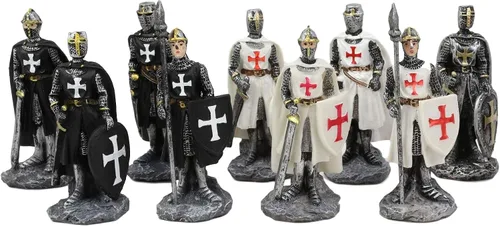 Vista 2 de Ebros Gift Juego de 12 figuras medievales de caballeros de la cruz, cruzados con espadas, alabardas y escudos, traje de armadura, esculturas