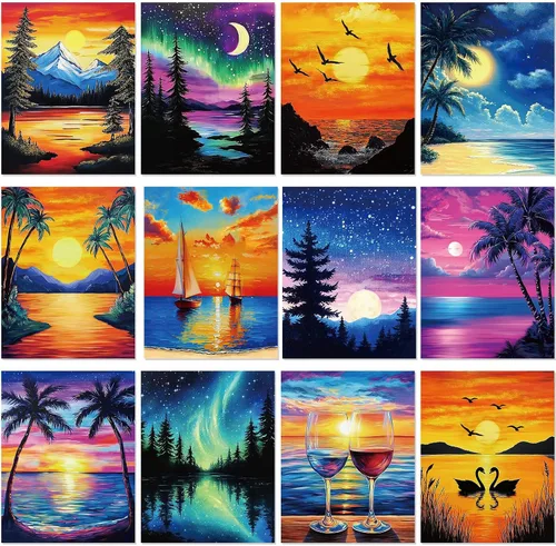 Vista 15 de Sherr 12 lienzos predibujados preimpresos para adultos, para sorber y pintar, lienzos de fiesta, kit de pintura para verano, Pascua, Día de la Madre