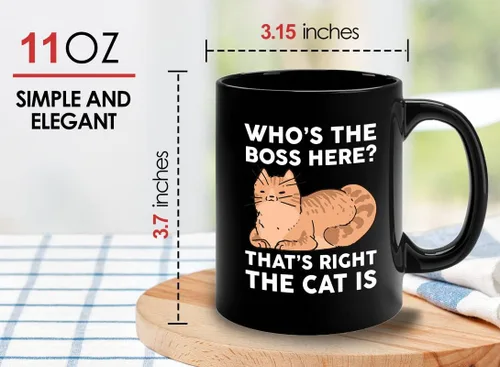 Vista 41 de Taza de café para amantes de los gatos, 11 onzas, color negro, piel de gato Is How I Accessorize, divertido dueño de gatos, gatito, mascota, gato