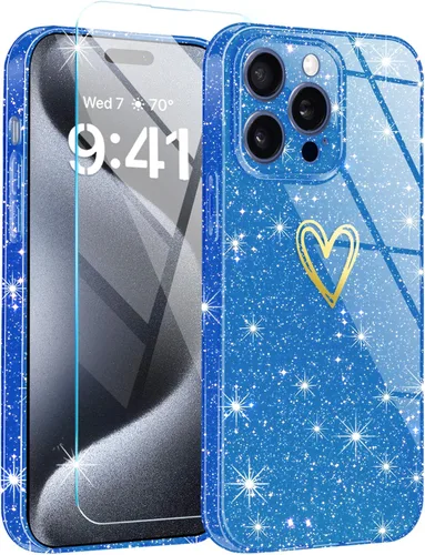 Vista 10 de Funda para iPhone 15, purpurina transparente con [1 protector de pantalla de vidrio templado] Funda protectora delgada y suave de silicona
