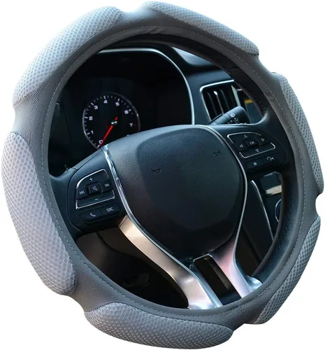 Vista 6 de Funda para volante de automóvil, almohadilla acolchada para las manos, deslizable, ajuste universal de 15''/38 cm (negro)