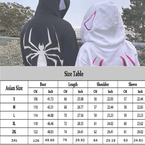 Vista 2 de Sudadera con capucha y cremallera completa con estampado de araña, estampado de araña Y2k, sudadera con capucha con estampado de letras y letras